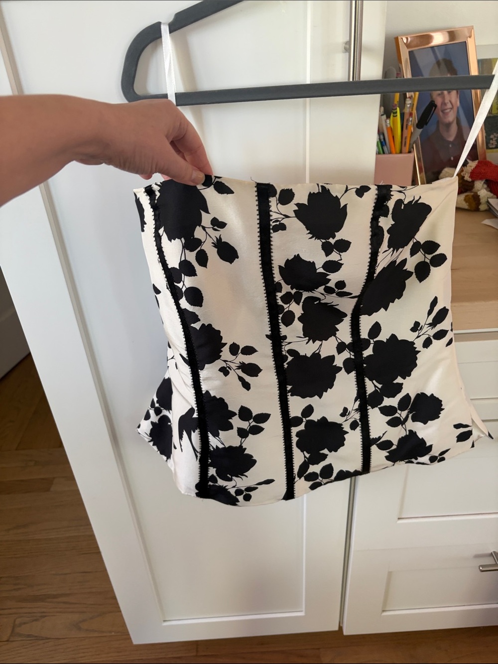 White House, black market silk corset top